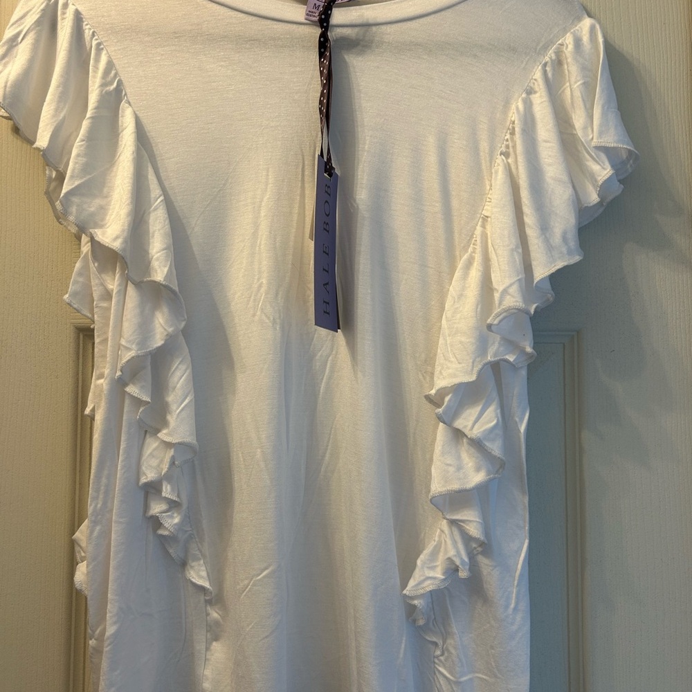 Hale Bob White Ruffled Sleep Shirt.